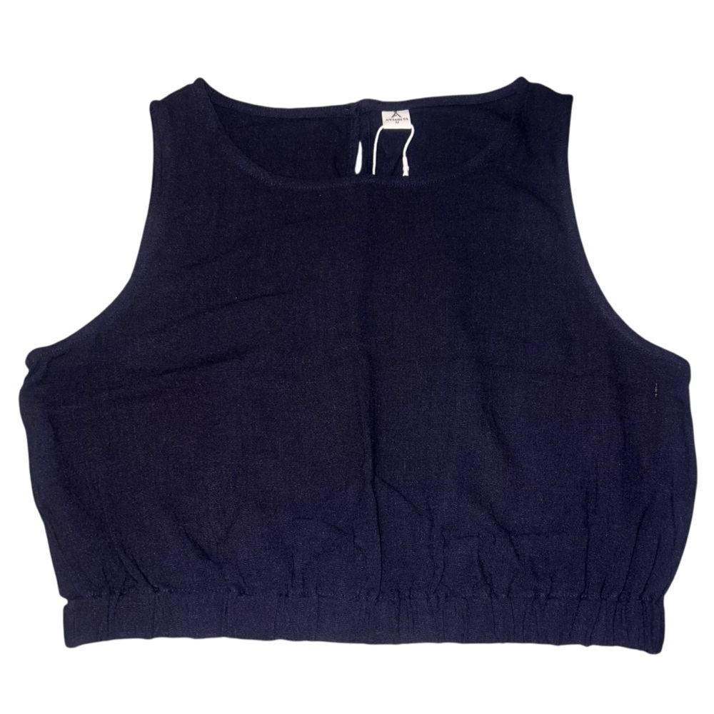 NWT Anrabess Linen Blend Navy Blue Cropped Tank Top Medium Minimalist Staple